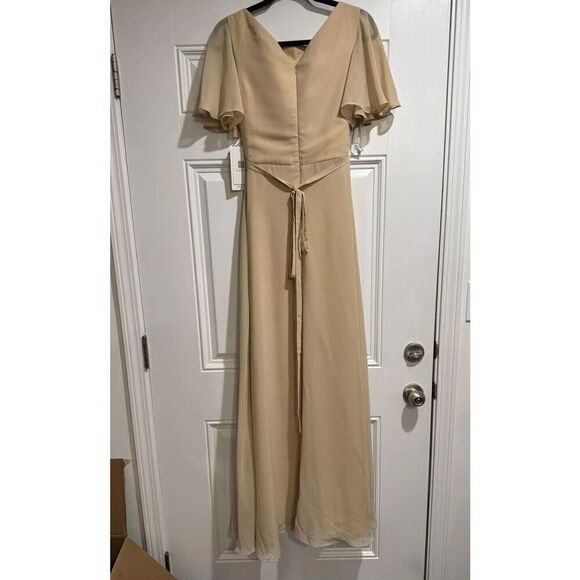 Babaroni Yvette Full Length Chiffon Dress Champagne Size 6 NWT Flutter Women’s - Picture 5 of 12
